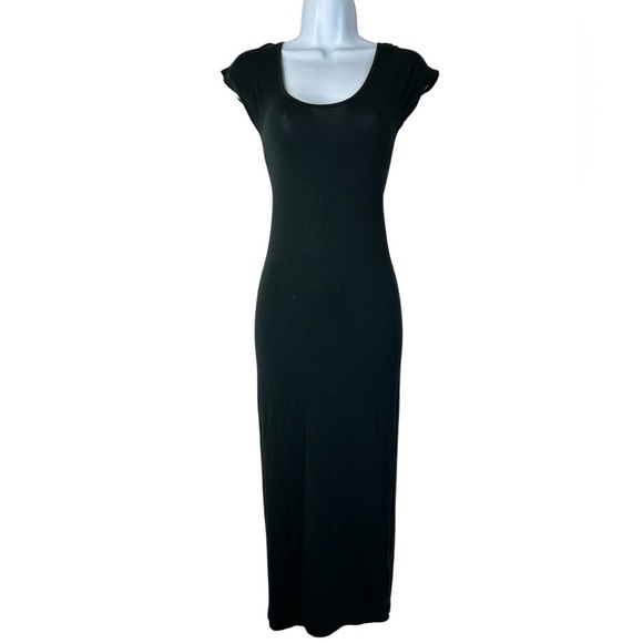 Aritzia Babaton Midi Dress Black Stretch Modal scoop neck Short Sleeve Size XXS - Picture 2 of 14